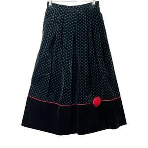 Susan Bristol Skirt Womens 26" Waist Green Black Brushed Velvet Midi Zip Vintage